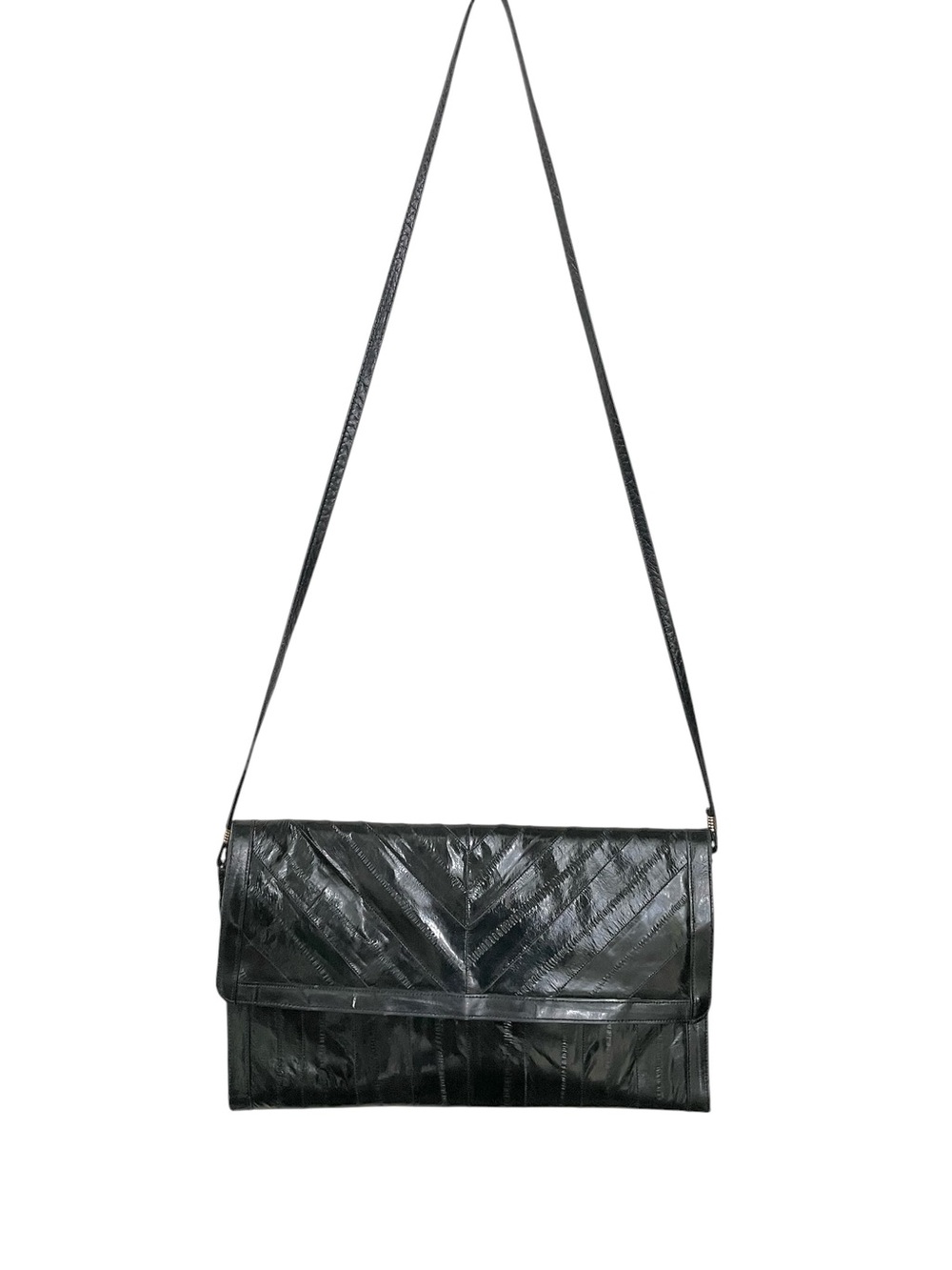 Vintage Genuine Black Eel Skin Convertible Shoulder Bag & Clutch